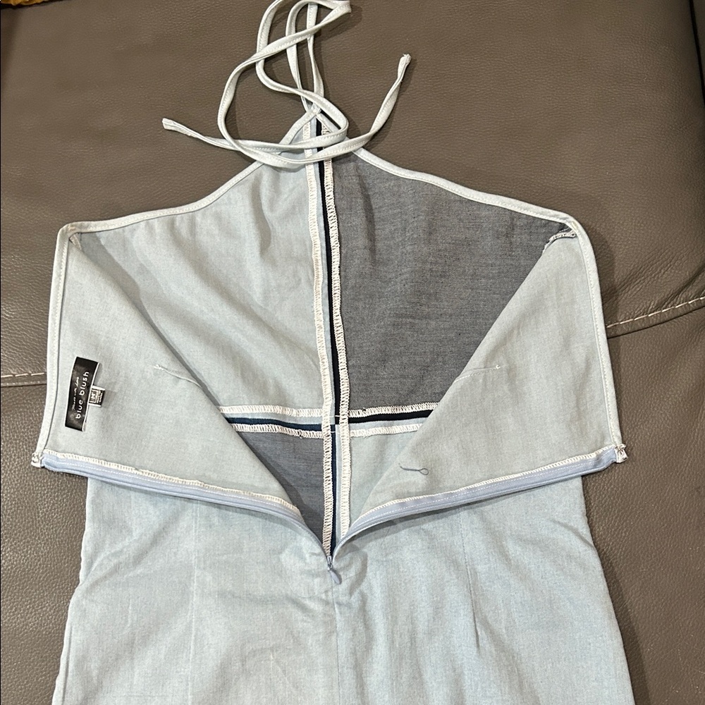 Blue Blush Stylish Blue Patchwork Denim Halter Dr… - image 6